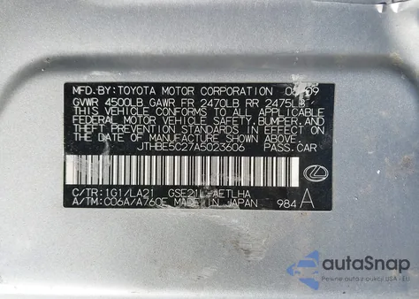 2010 Lexus Is 350 z USA, uszkodzony, nr VIN JTHBE5C27A5023606